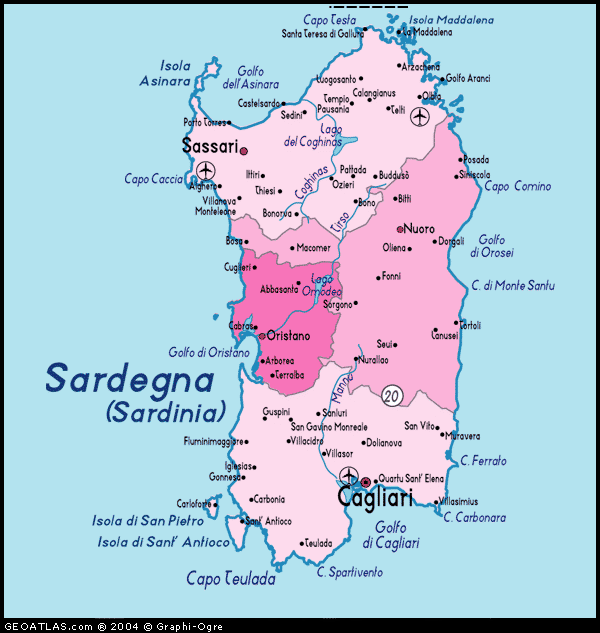 Kaart van Sardinie